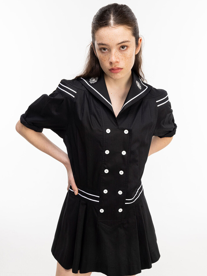 23SS SAILOR COTTON MINI DRESS - BLACK