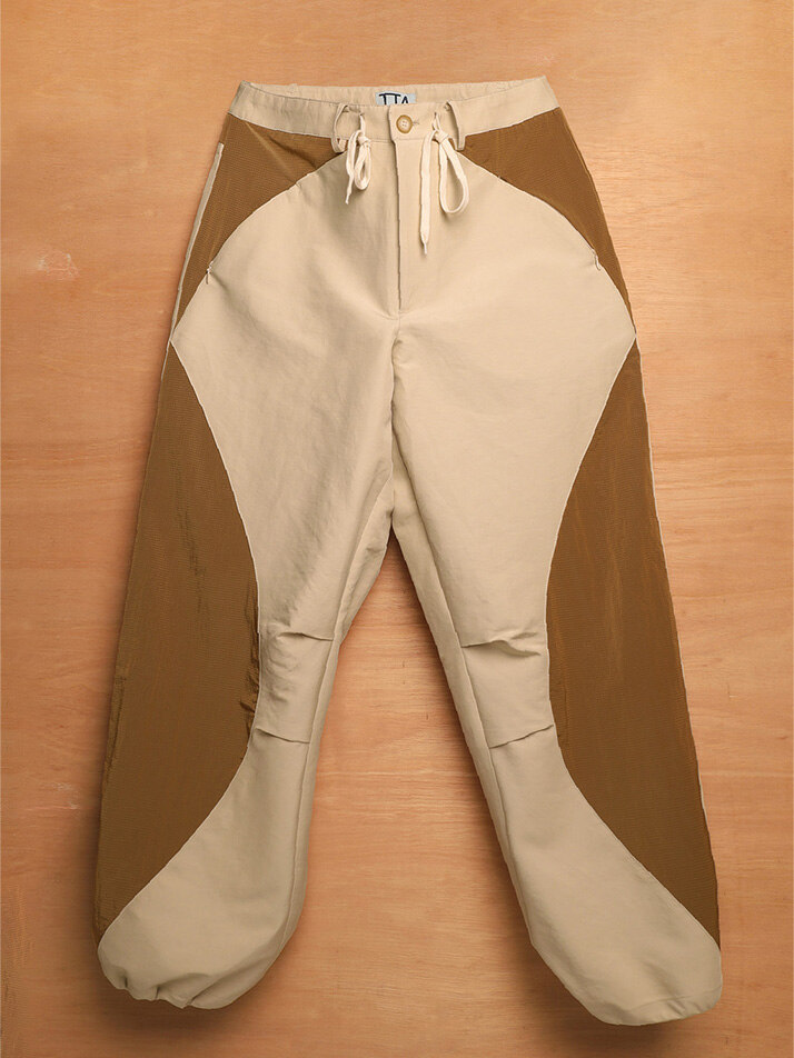 ASYMMETRIC WAVE PANTS-BROWN ECRU