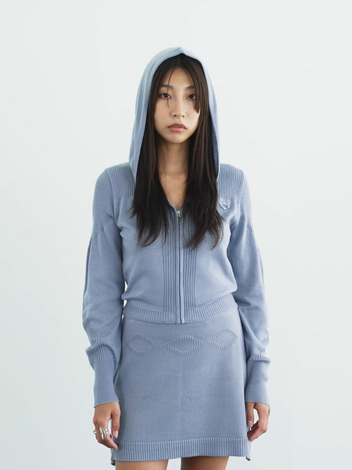 RHOMBUS KNITTED HOODIE (GREYISH BLUE)