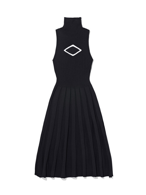 RHOMBUS MOCK NECK KNIT DRESS (BLACK)