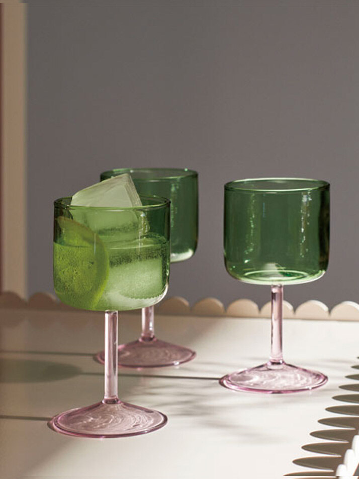 Tint Wine Glass Set of 2 Green and pink