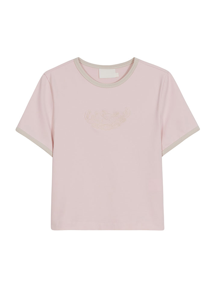 COLORATION EMBROIDERED TEE PINK