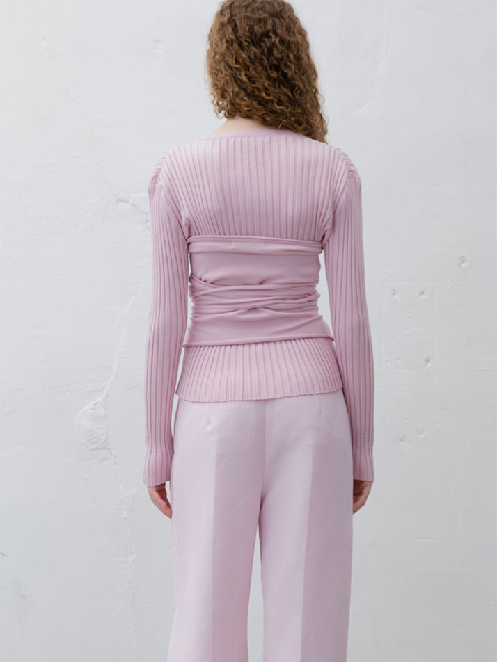 RIBBED STRETCH KNIT TOP PINK