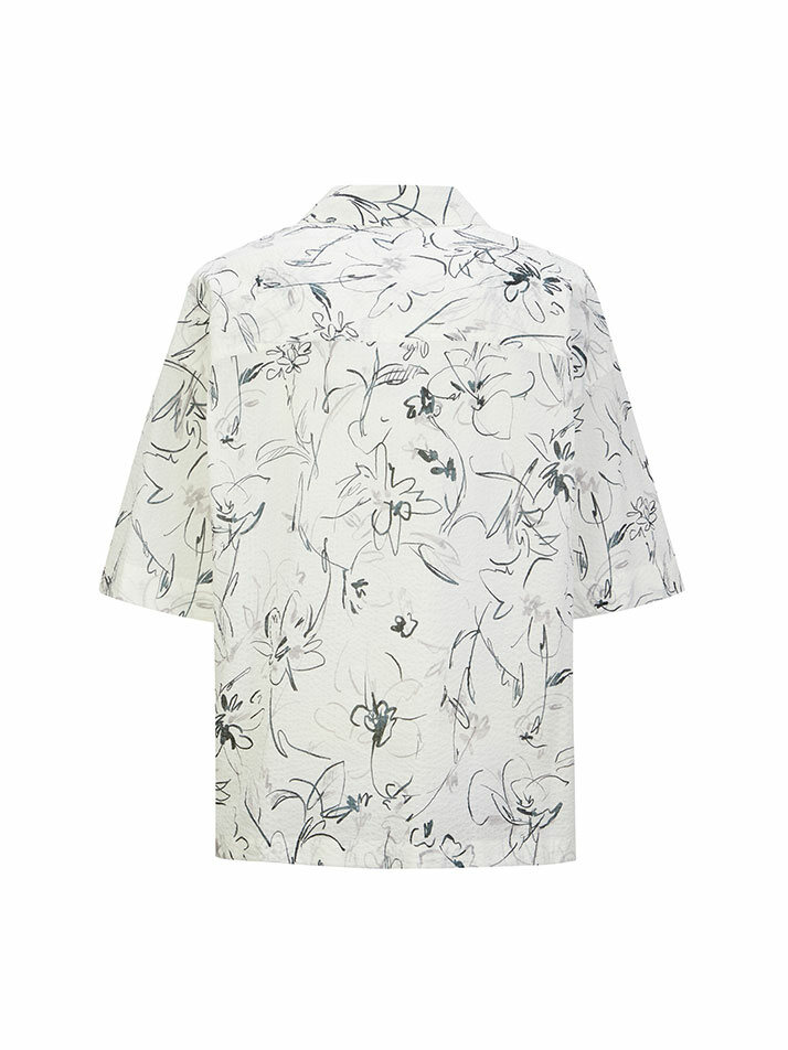 OPEN COLLAR PRINT SHIRTS WHITE