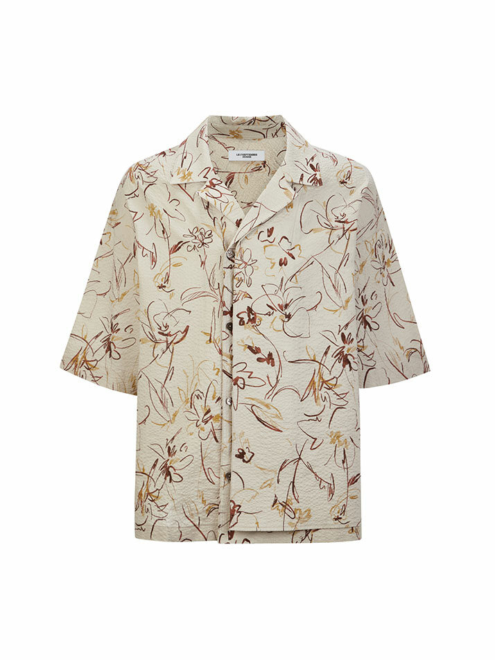 OPEN COLLAR PRINT SHIRTS BEIGE